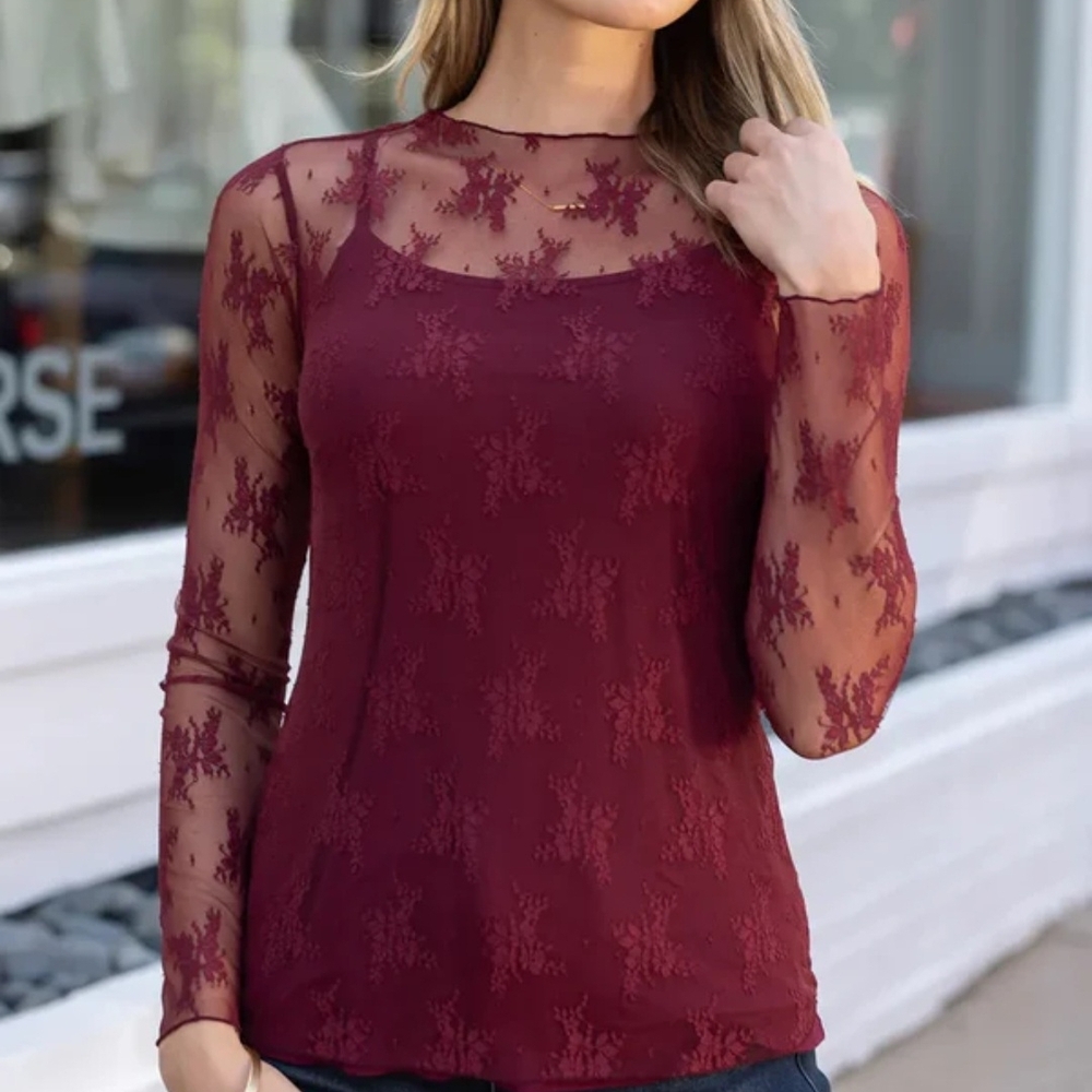 Grace & Lace Burgundy Lace Blouse